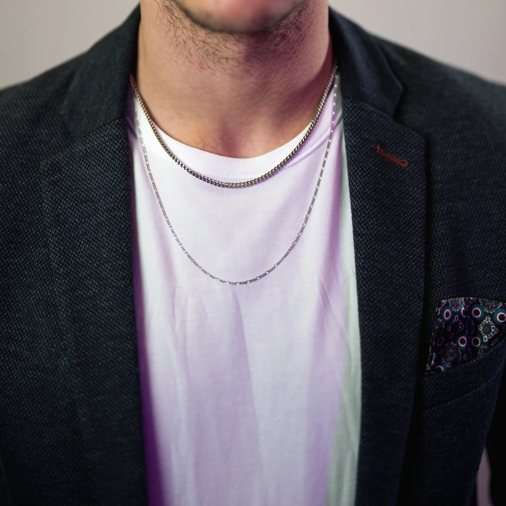 Metallic II: Men's Silver Box Chain Necklace - Portier Jewelry Metallic II: Men's Silver Box Chain Necklace - Image 3