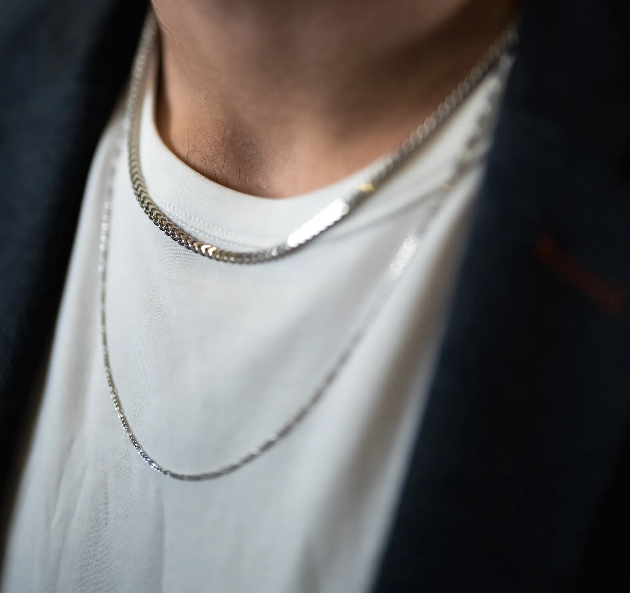 Metallic II: Men's Silver Box Chain Necklace - Portier Jewelry Metallic II: Men's Silver Box Chain Necklace - Image 4