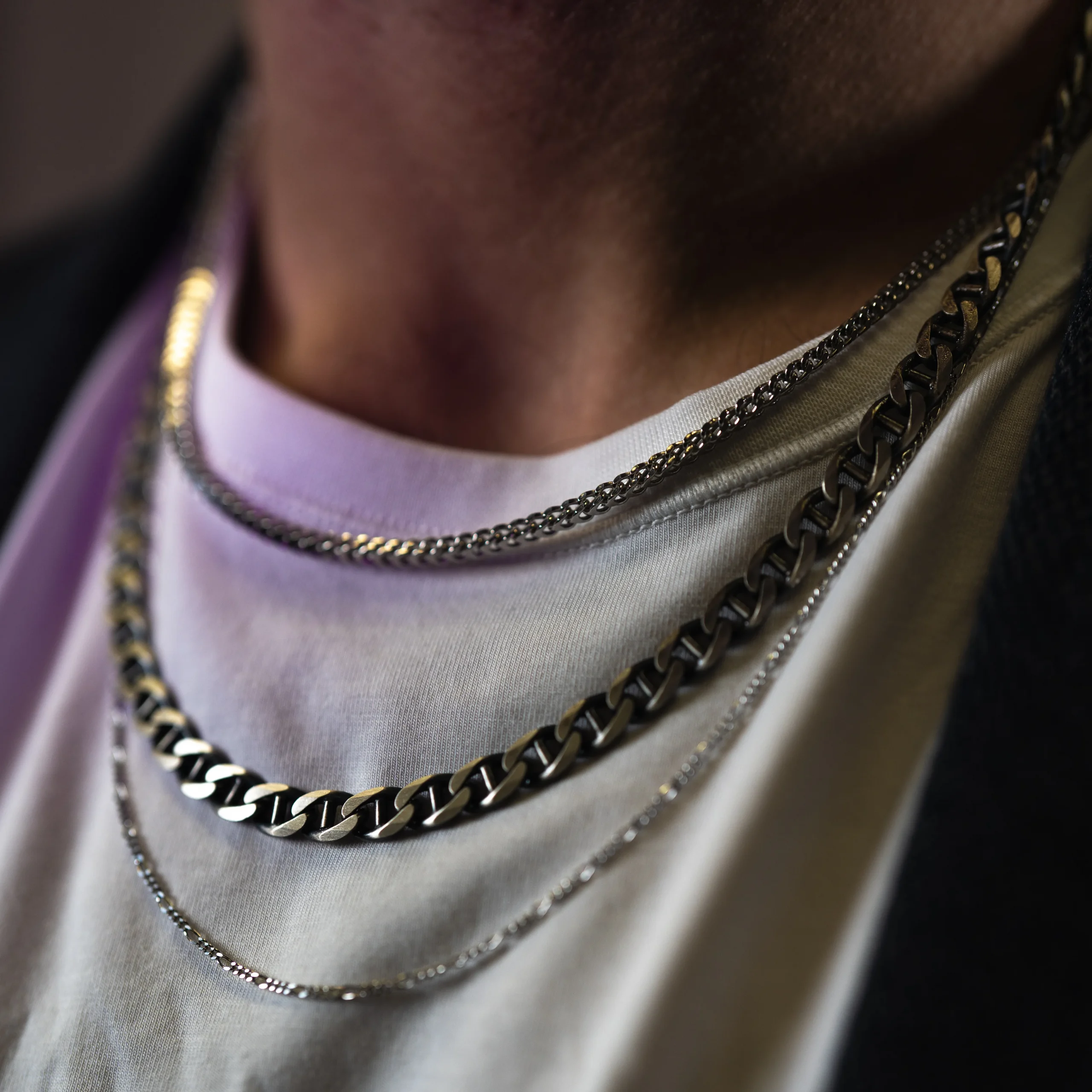 Metallic II: Men's Silver Box Chain Necklace - Portier Jewelry Metallic II: Men's Silver Box Chain Necklace - Image 2
