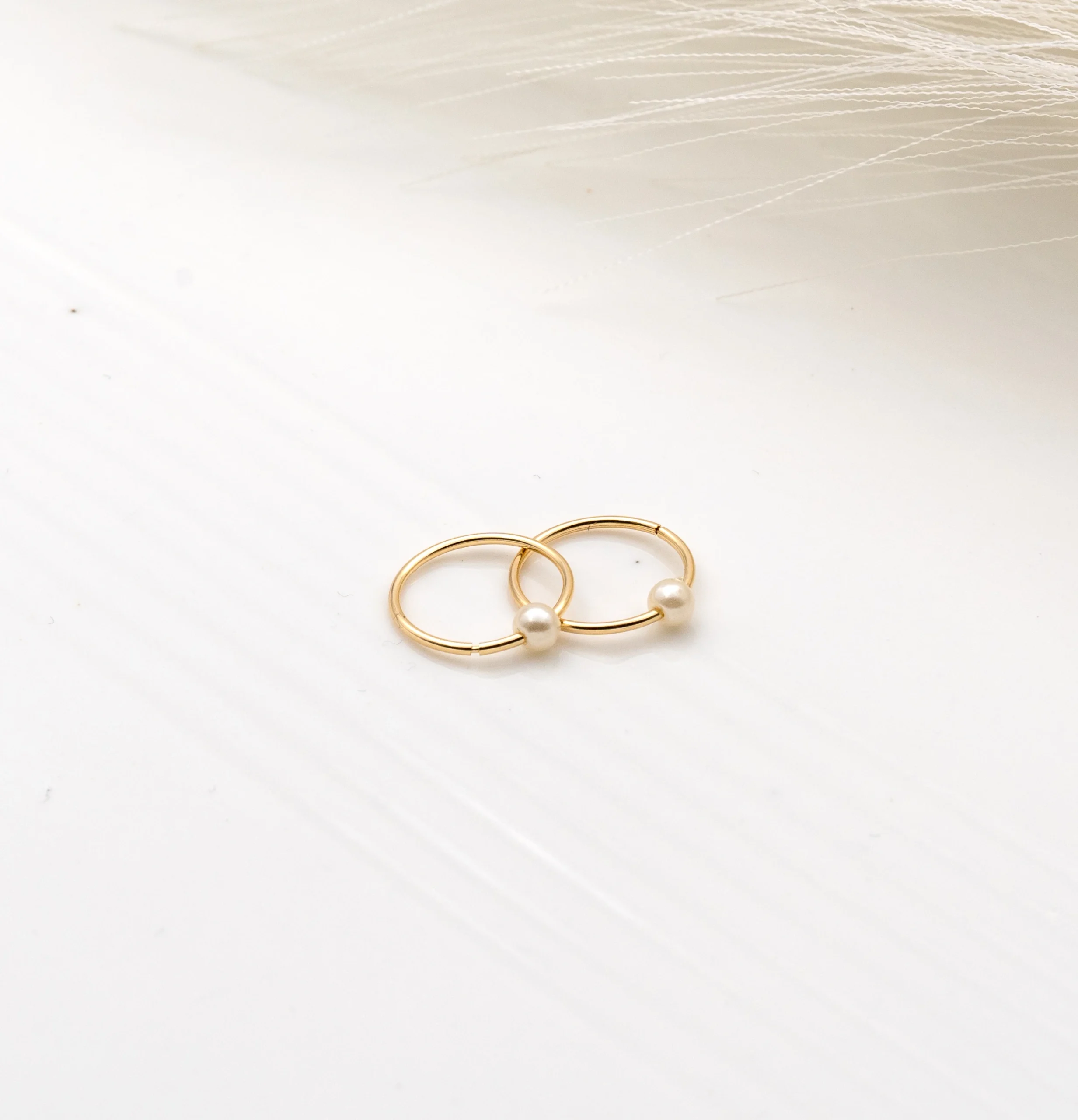 Darling: 10k Gold Pearl Hoop Earrings - Portier Jewelry Darling: 10k Gold Pearl Hoop Earrings - Image 2