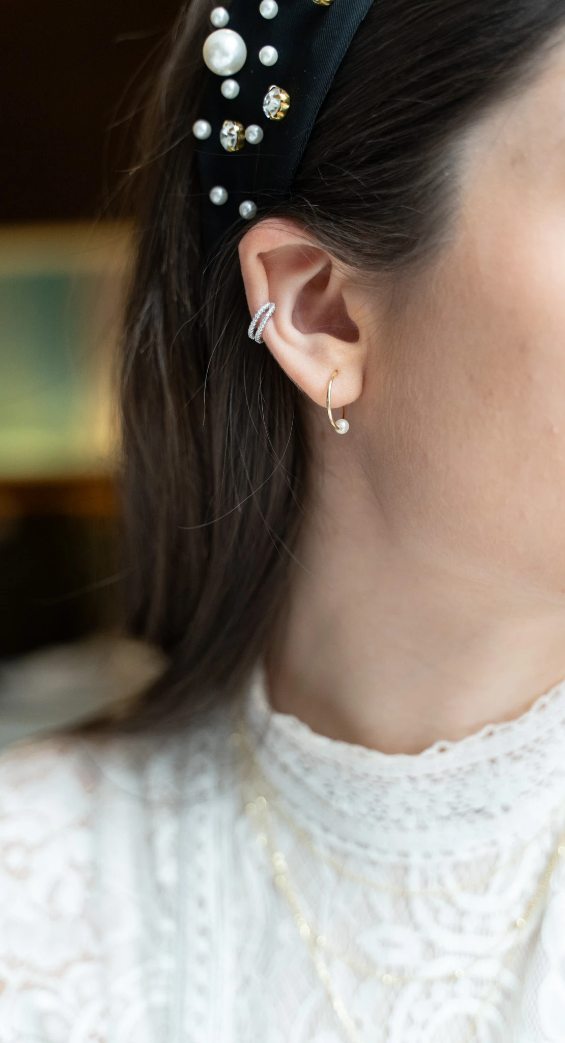 Darling: 10k Gold Pearl Hoop Earrings - Portier Jewelry Darling: 10k Gold Pearl Hoop Earrings - Image 7