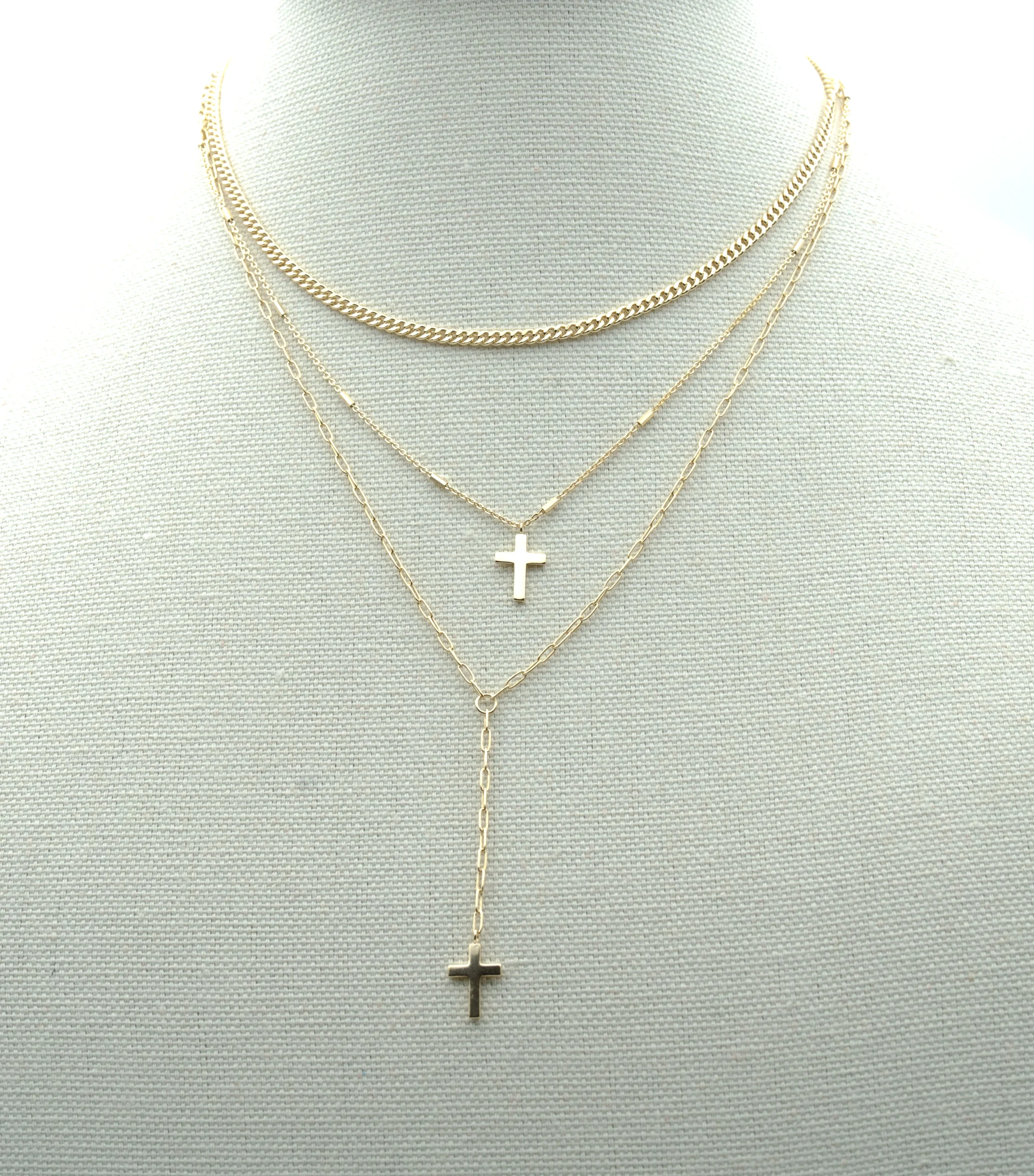 Cristina: Triple Layered Gold Cross Necklace - Portier Jewelry Cristina: Triple Layered Gold Cross Necklace - Image 2