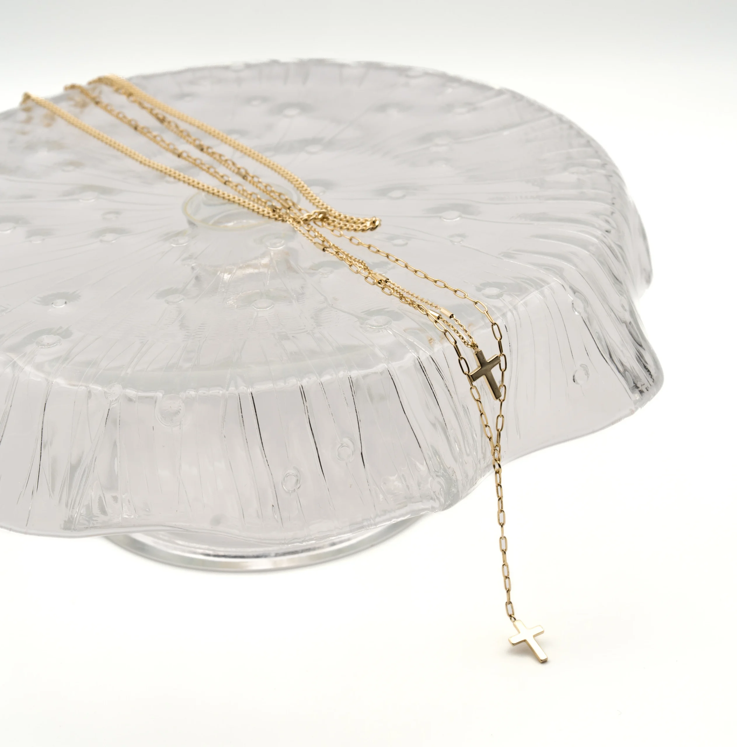 Cristina: Triple Layered Gold Cross Necklace - Portier Jewelry Cristina: Triple Layered Gold Cross Necklace - Image 3