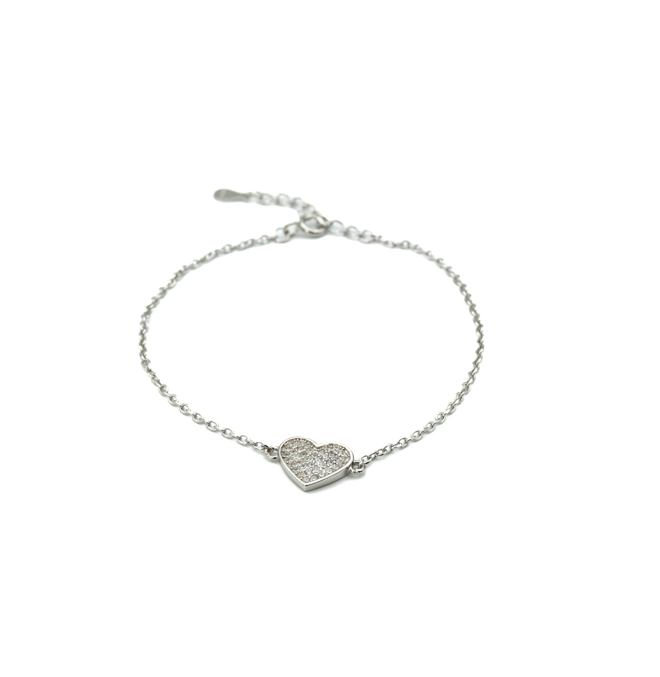 Dainty Heart: Sterling Silver Pave Heart Charm Bracelet - Portier Jewelry Dainty Heart: Sterling Silver Pave Heart Charm Bracelet