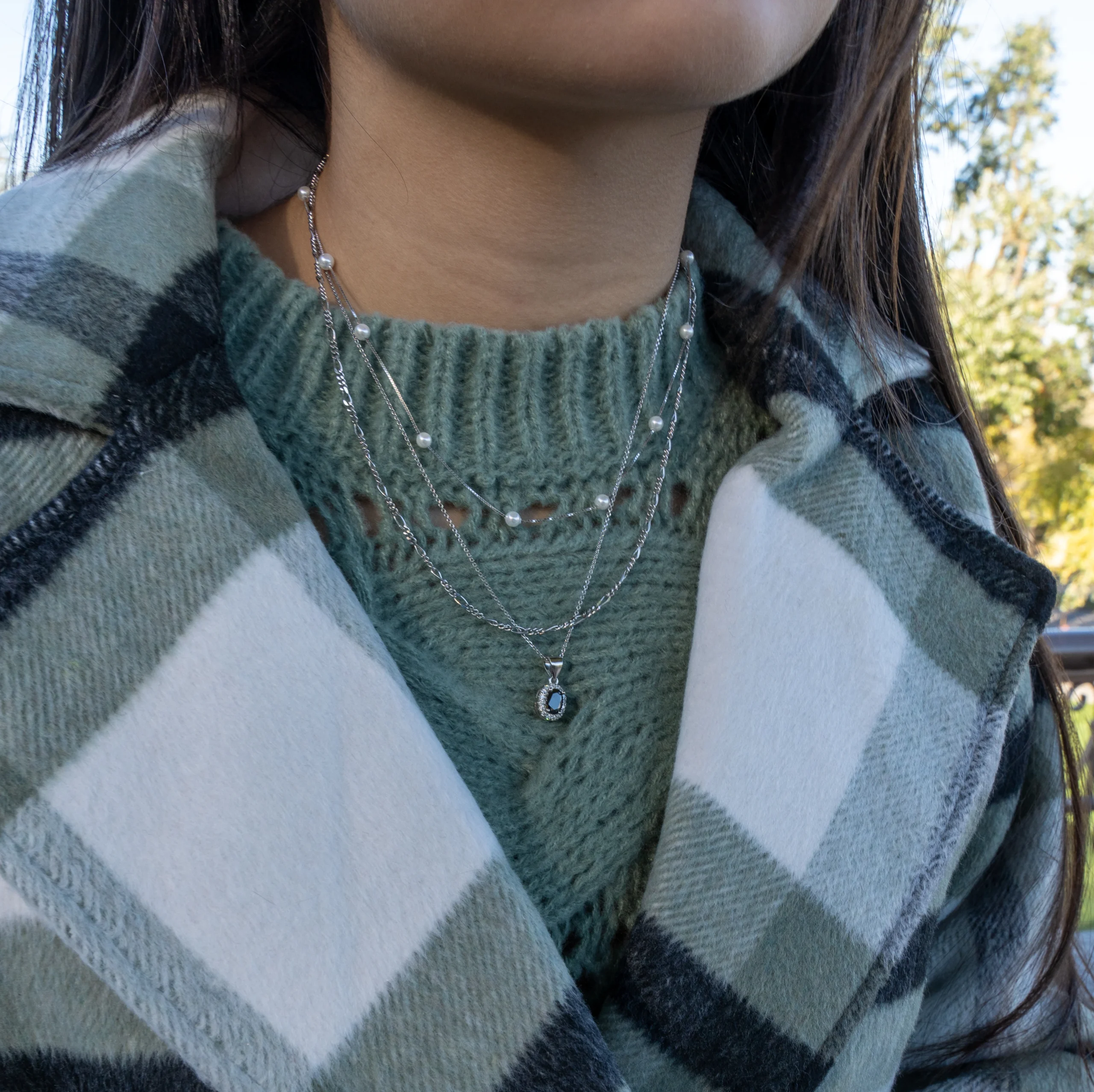 Daring: Sterling Silver Black Oval Stone Pendant and Chain - Portier Jewelry Daring: Sterling Silver Black Oval Stone Pendant and Chain - Image 3