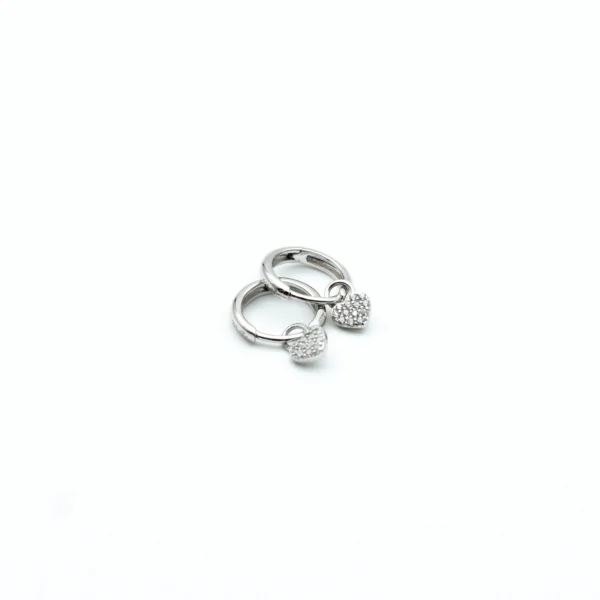 Charming: Sterling Silver Huggie Hoop Earrings with Pave Heart Charms