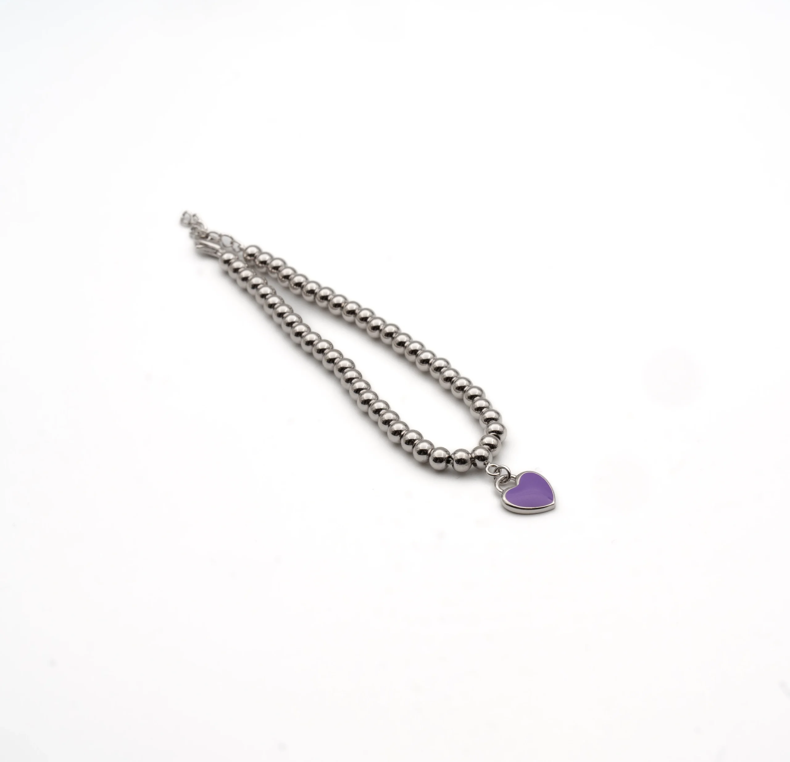 Brilliant Heart: Silver Beaded Bracelet with Heart - Portier Jewelry Brilliant Heart: Silver Beaded Bracelet with Heart - Image 8