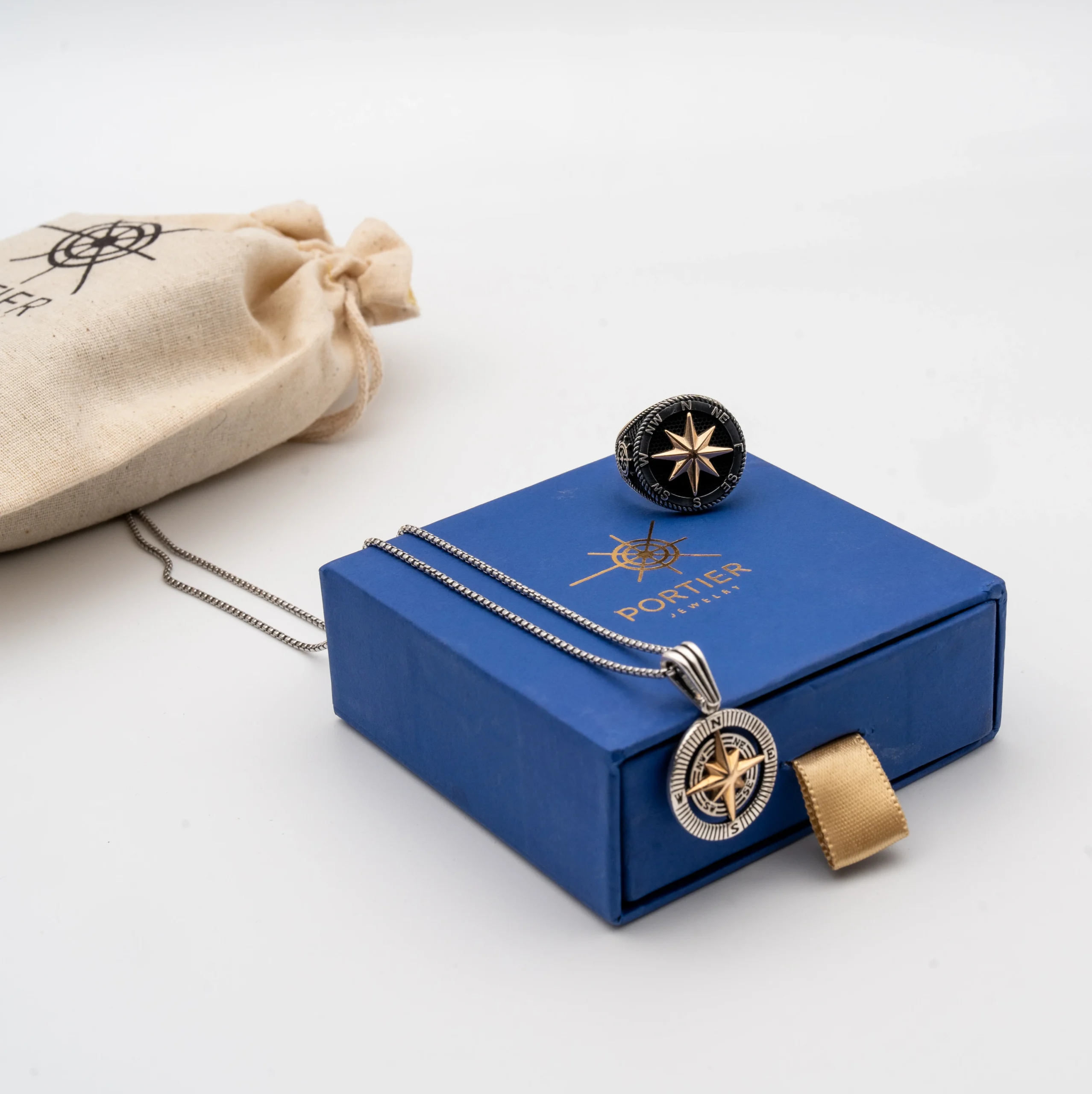 Compass II: Men's Sterling Silver Compass Pendant and Chain - Portier Jewelry Compass II: Men's Sterling Silver Compass Pendant and Chain - Image 8