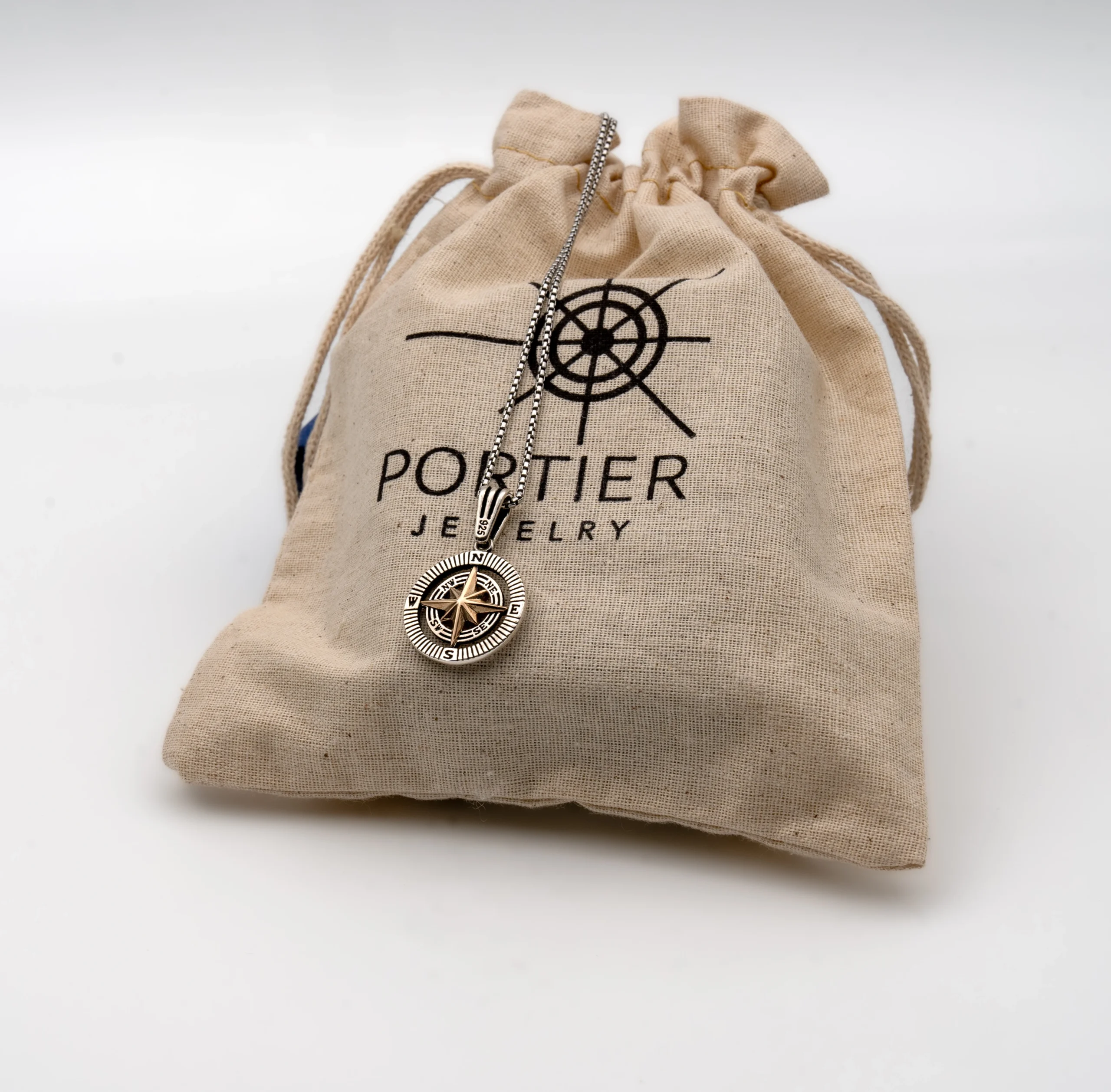 Compass II: Men's Sterling Silver Compass Pendant and Chain - Portier Jewelry Compass II: Men's Sterling Silver Compass Pendant and Chain - Image 6