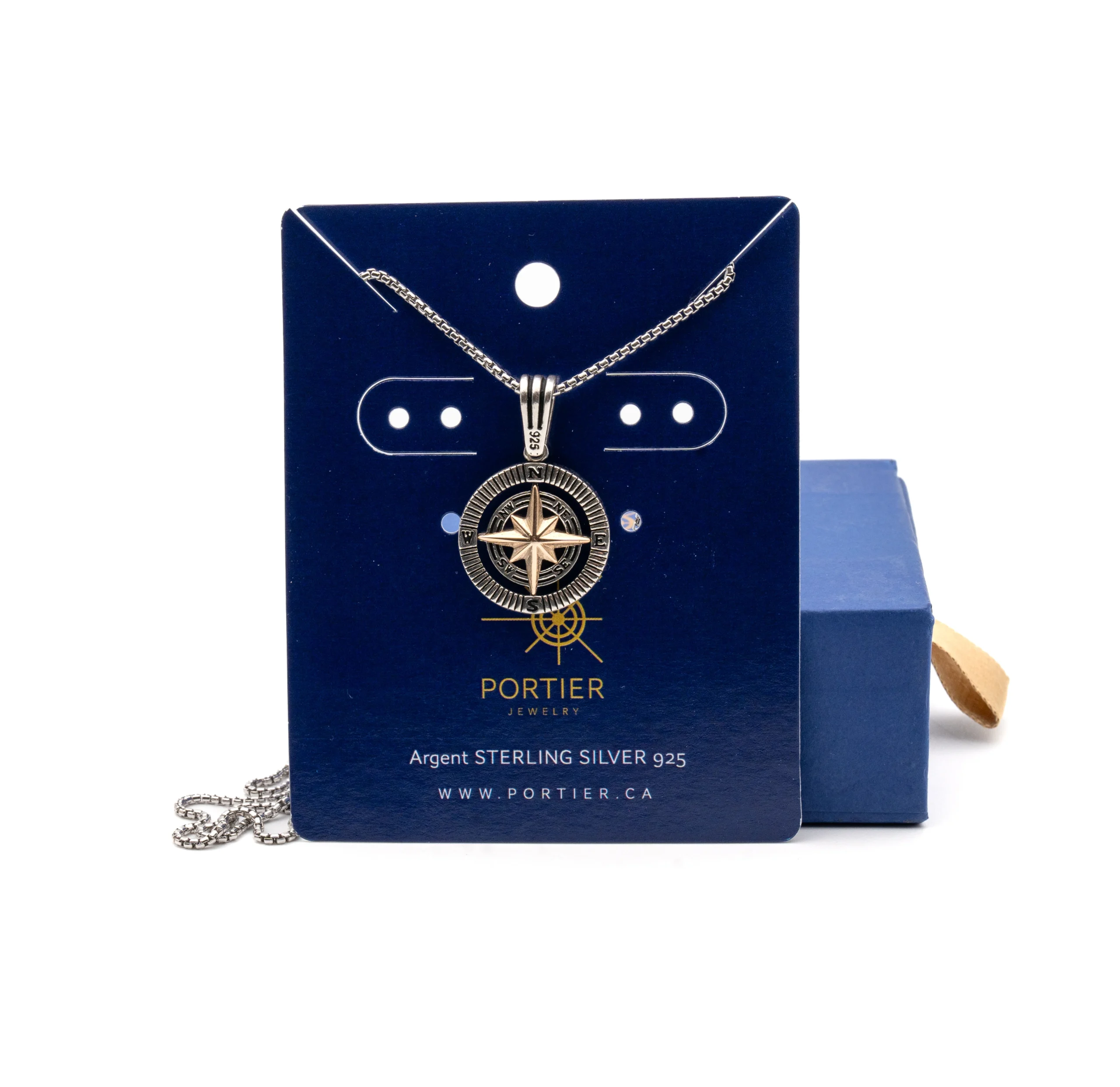 Compass II: Men's Sterling Silver Compass Pendant and Chain - Portier Jewelry Compass II: Men's Sterling Silver Compass Pendant and Chain - Image 2